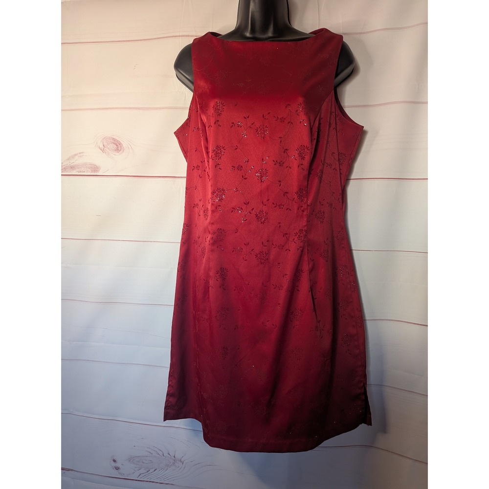 Vintage City triangle '90s Y2K Red Flocked squared neck sheath mini dress Sz 13